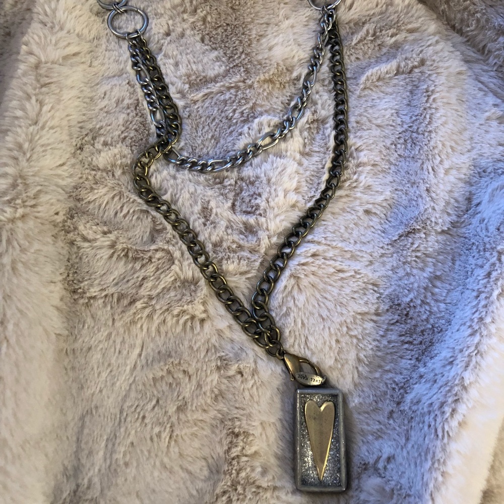 vintage brass and silver necklace with heart charm